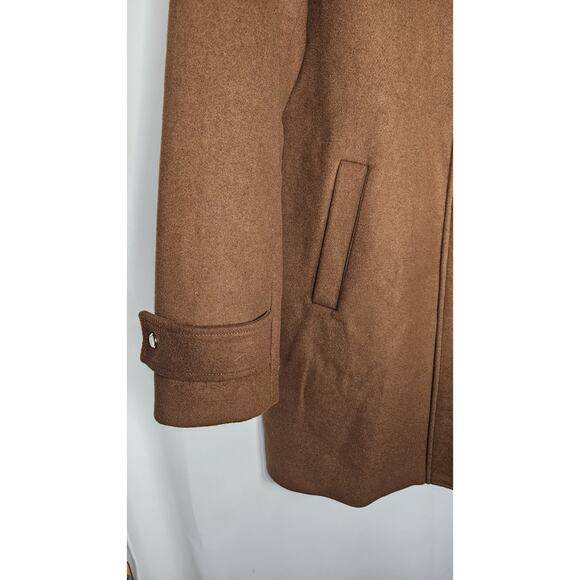 Nine West Hooded Faux Fur Trim Wool Blend Peacoat Size XL Brown Long Jacket - Picture 4 of 9